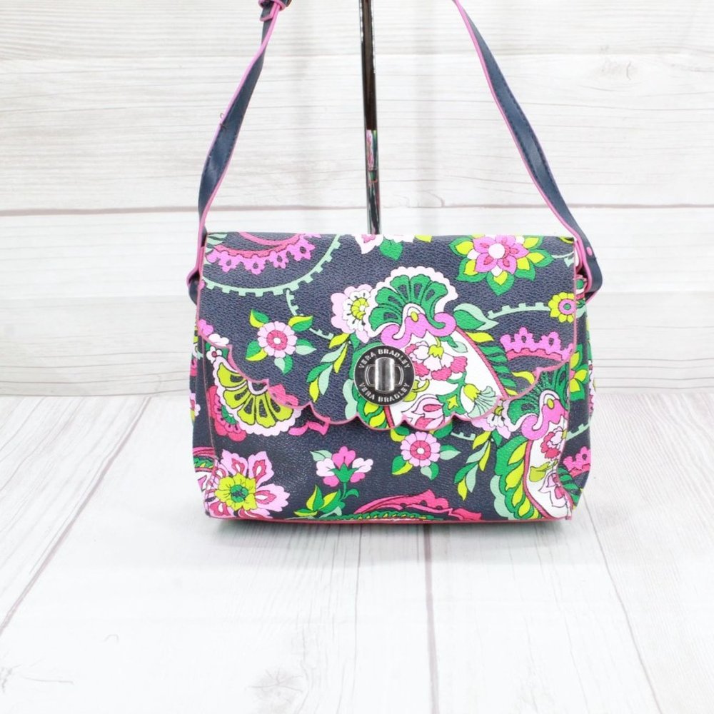 Vera Bradley Black Leather Petal Paisley Pattern Clutch Crossbody Shoulder Bag - Picture 4 of 9